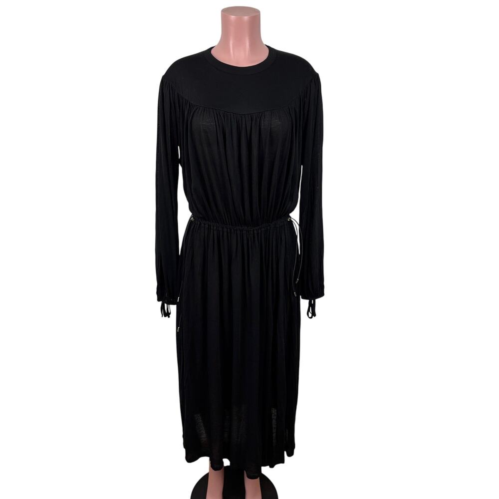 Ninety Percent NEW Black Dropped Shoulder Gather Maxi Dress Small resort Tencel